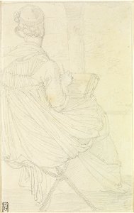 Ingres - Miss Harvey Drawing, Seated and Seen from the Back (Museum Boijmans Van Beuningen). Free illustration for personal and commercial use.