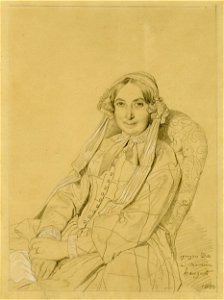 Ingres - Portrait of Madame Ferdinand Hauguet (Jane Lucy Agnes Cole Martin), aged 58, seated in a chair with her hands crossed and wearing a bonnet. 1849, 2014,PDLoan.1