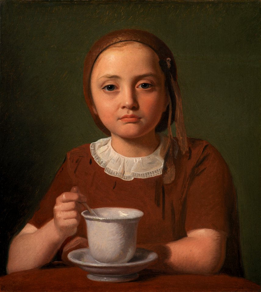 Constantin Hansen, En lille pige, Elise Købke, med en kop foran sig, 1850, KMS3388, SMK