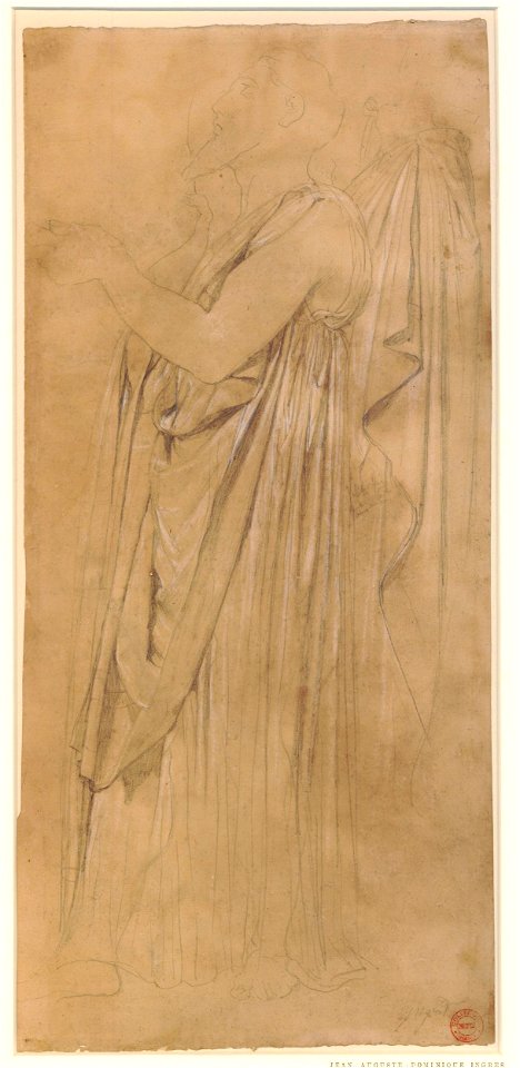 Ingres - Study for the figure of Pindar in the 'Apotheosis of Homer' in the Musée du Louvre, Paris, 1975,0301.50