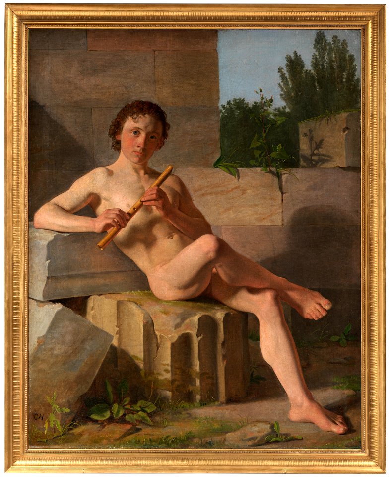 A Male Model Playing Flute (Constantin Hansen) - Nationalmuseum - 210395