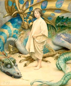 Innocence, c 1904, watercolour by Thomas Cooper Gotch. Free illustration for personal and commercial use.