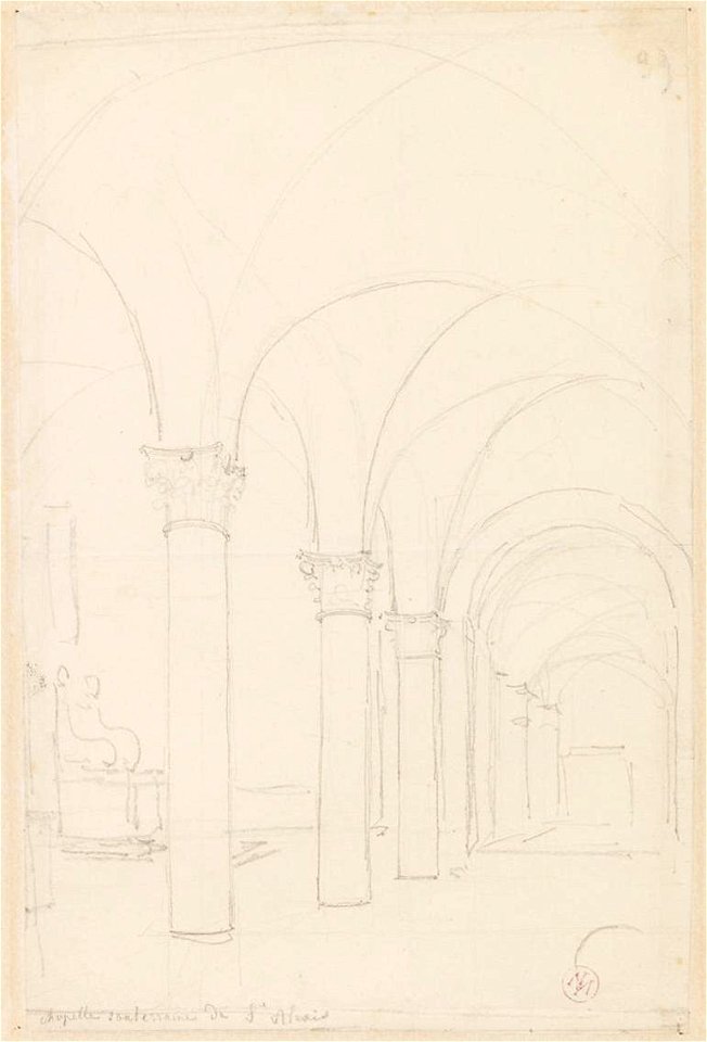 Ingres - MI.867.4345, File de colonnes et siège de marbre dans la crypte de sant'alessio