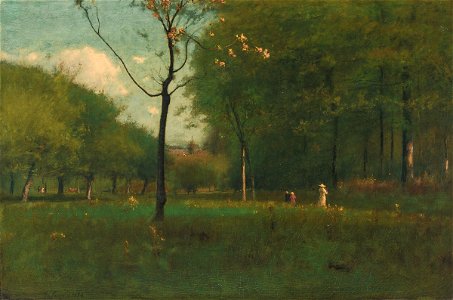 Landscape--Figures in a Field by George Inness, 1886. Free illustration for personal and commercial use.
