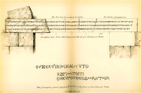 Inscription upon stones which have formed the top of a Gateway at Nicaea Part of inscription formed of projecting red ti - Fellows Charles - 1839