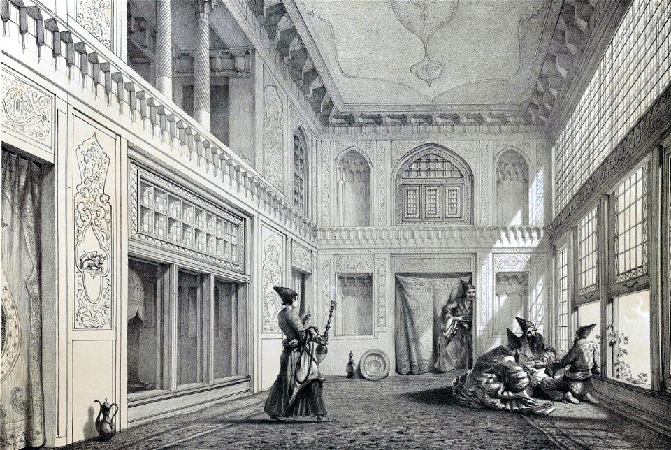 Inside an apartment or Divan Khaneh Tehran by Eugène Flandin