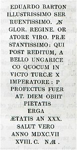 Inscription from the tomb of Sir Edward Barton, the British ambassador to the Ottoman Porte, in the late 16th century Th - Frankland Charles Colville - 1829