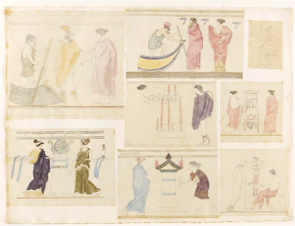 Ingres - MIC.25.37 A, Relevés graphiques, décors de lécythes funéraires à fond blanc, d'après Stackelberg