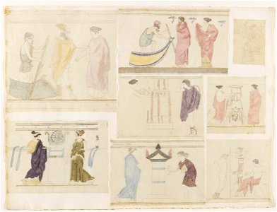 Ingres - MIC.25.37 A, Relevés graphiques, décors de lécythes funéraires à fond blanc, d'après Stackelberg