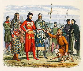 Inspection of Gaveston's head by the earls of Lancaster, Hereford, and Arundel