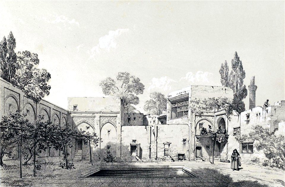 Inside a house , Qazvin by Eugène Flandin