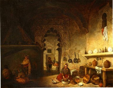 Interior de la cocina de una posada del pueblo de Maqueda (Museo del Prado). Free illustration for personal and commercial use.