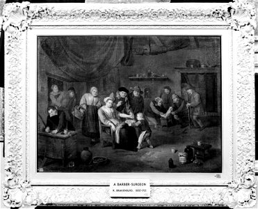 Interior of a surgery with a woman having blood let from the Wellcome M0007658