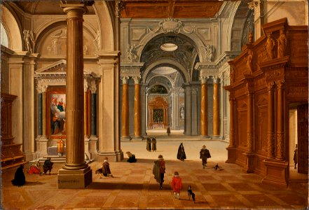 Interior of a Baroque Church (Bartholomeus van Bassen) - Nationalmuseum - 17651. Free illustration for personal and commercial use.