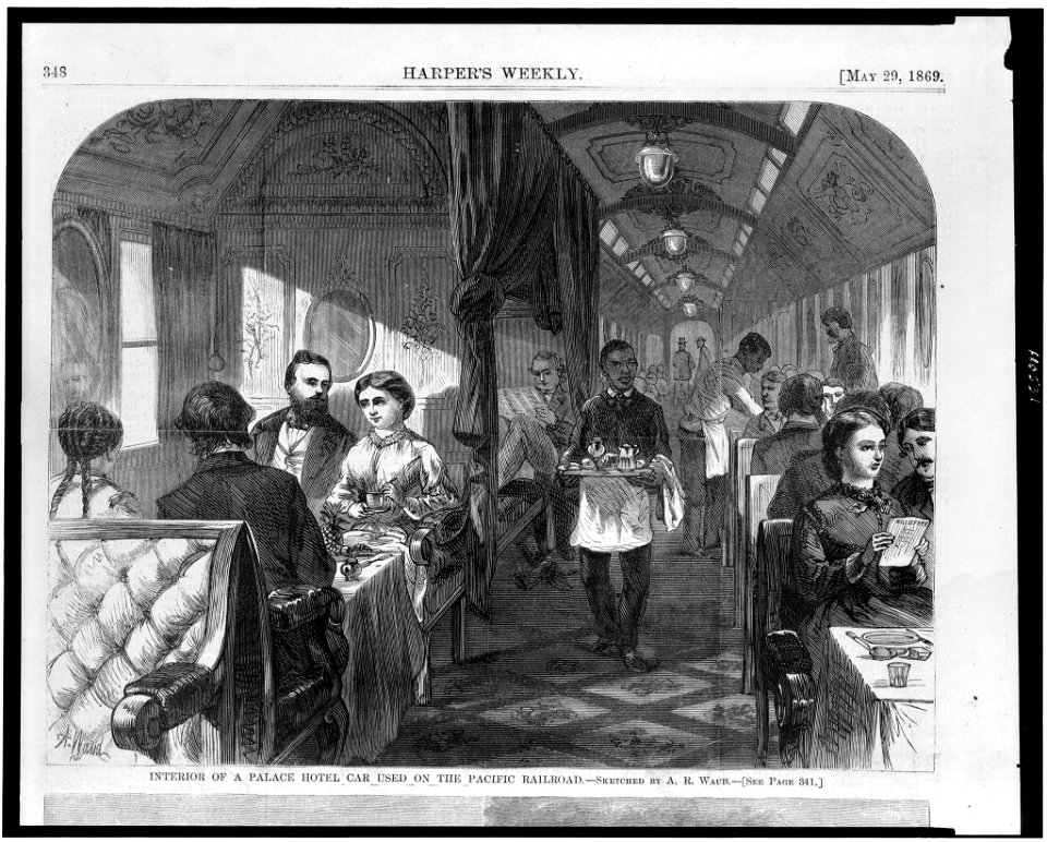 Interior of a palace hotel car used on the Pacific Railroad - sketched by A. Waud. LCCN94502944