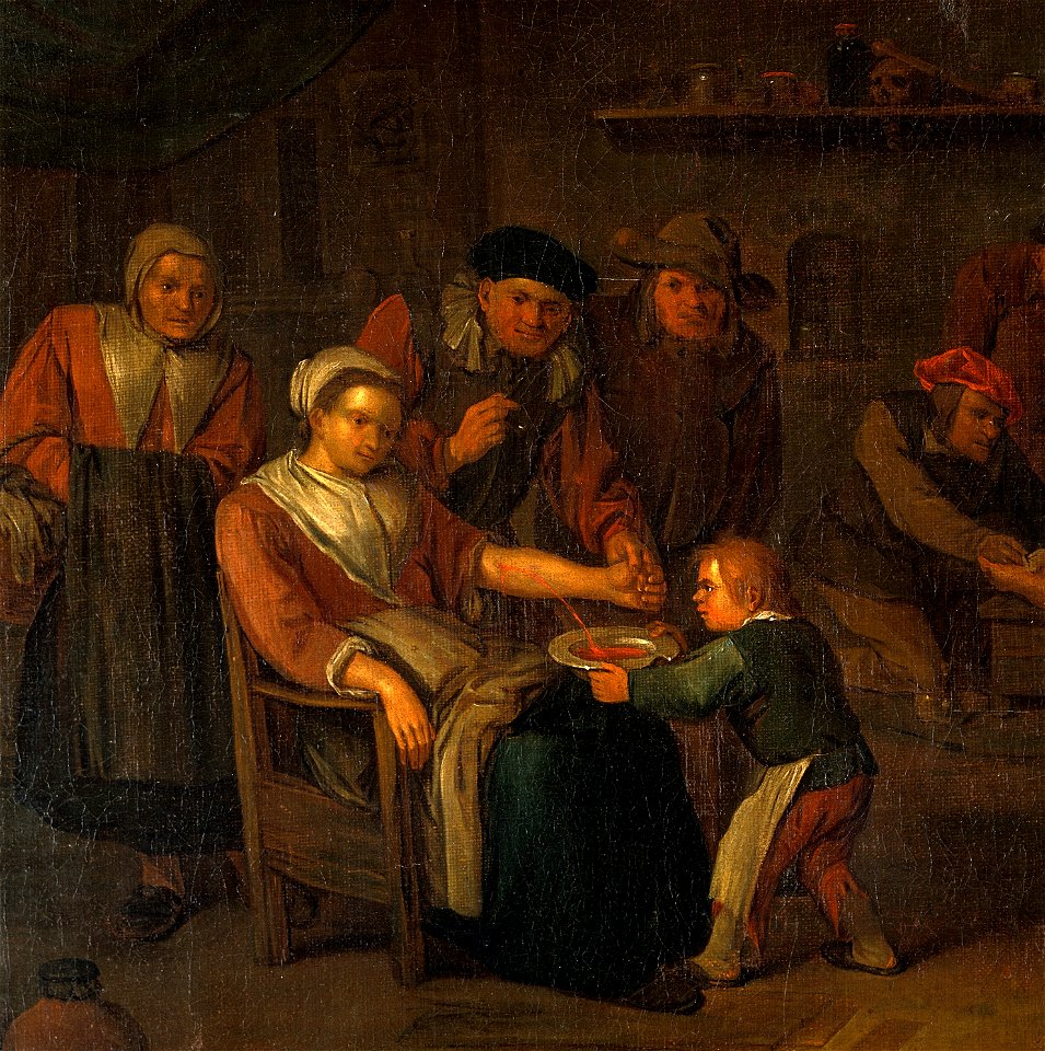 Interior of a surgery with a woman having blood let from the Wellcome V0017551