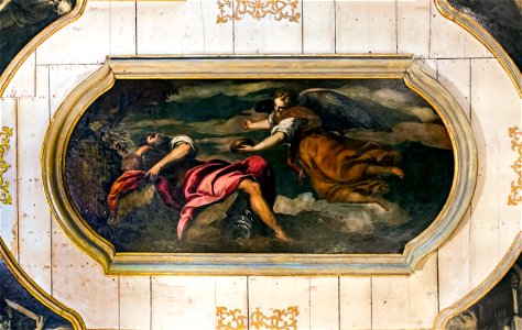 Interior of Chiesa dei Gesuiti (Venice) - sacristy - Ceiling - Elia nutrito dall'angelo by Palma il Giovane