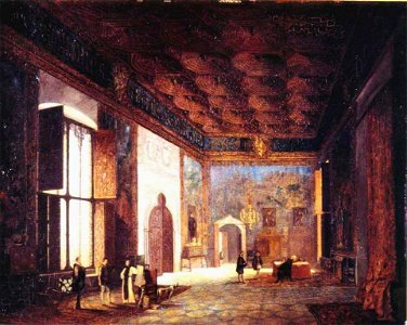 Interior de la sala de Llegendes del palau de Mossén Sorell de València. Quadre de V. Poleró, Museu de Belles Arts de València