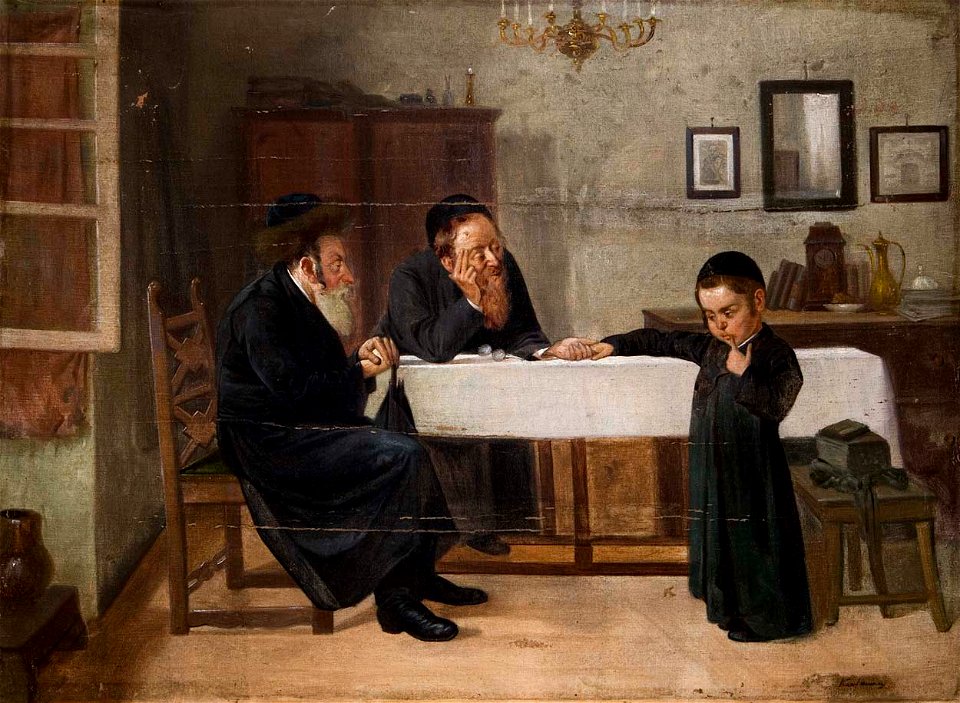 Interieur mit Rabbiner Vater und Sohn