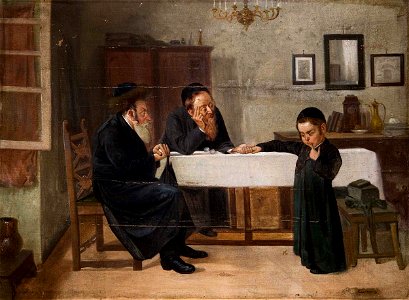 Interieur mit Rabbiner Vater und Sohn