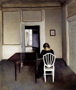 Interior with Ida in a White Chair by Vilhelm Hammershøi. Free illustration for personal and commercial use.