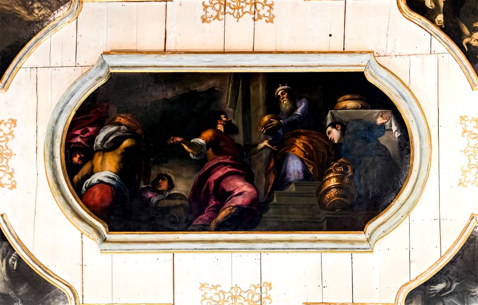 Interior of Chiesa dei Gesuiti (Venice) - sacristy - Ceiling - David riceve dal sacerdote Achimelec i pani offerti nel santuario by Palma il Giovane