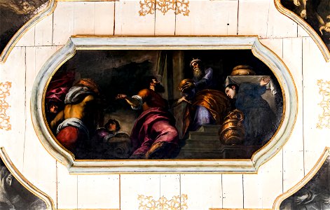 Interior of Chiesa dei Gesuiti (Venice) - sacristy - Ceiling - David riceve dal sacerdote Achimelec i pani offerti nel santuario by Palma il Giovane