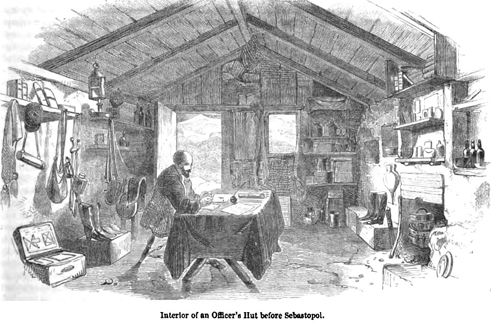 Interior of an Officer's Hut befor Sebastopol. George Dodd. Pictorial history of the Russian war 1854-5-6