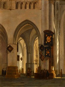 INTERIOR OF ST BAVO CATHEDRAL, HAARLEM, WITH FIGURES CONVERSING )