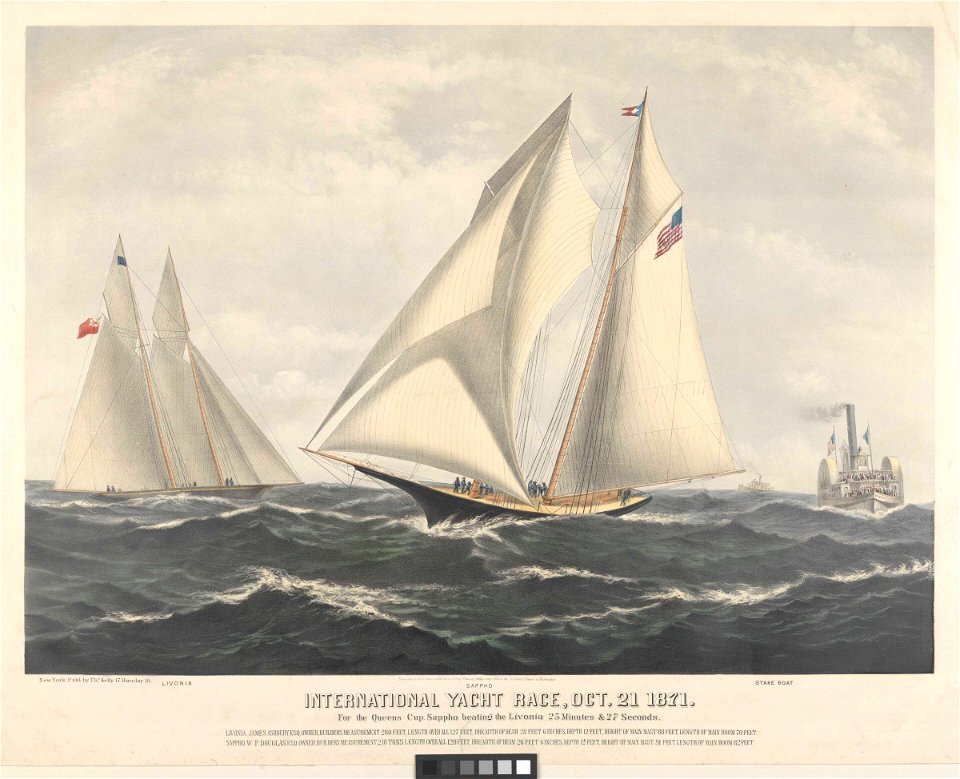 International Yacht Race, Oct. 21 1871. For the Queen's Cup Sappho beating the Livonia RMG PY8744