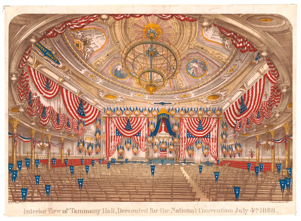 Interior view of Tammany Hall, decorated for the National Convention July 4th 1868 LCCN2003680801