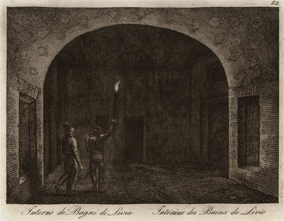 Interno de Bagni di Livia - Li Monumenti Piú Celebri Di Roma Antica E Moderna Disegnati Da Vero Ed Incisi Dai Migliori Artisti Rome Presso Po - 1850