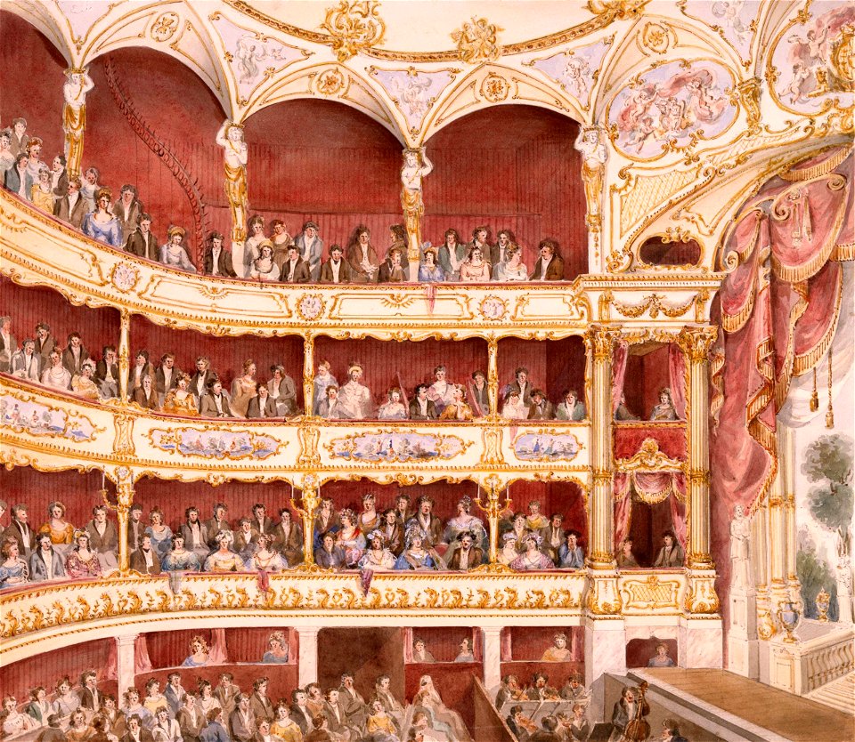 Interior of St. James Theatre, London (watercolour) by John Gregory Crace