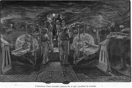 Interieur d une tourelle pendant un tir de 300 mm en 1910