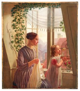 Interiör med mor och dotter vid fönster (Ludvig August Smith) - Nationalmuseum - 180227