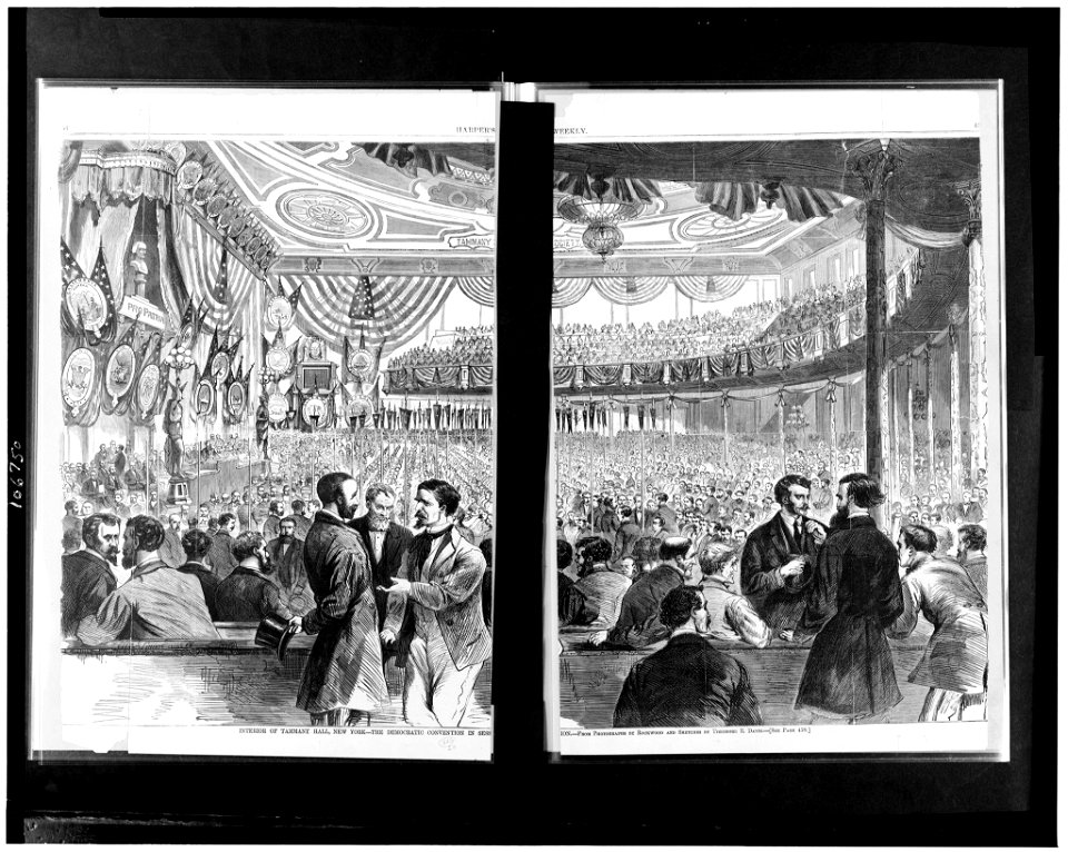 Interior of Tammany Hall, New York-the Democratic convention in session - From photographs by Rockwood and sketches by Theodore R. Davis. LCCN93501071