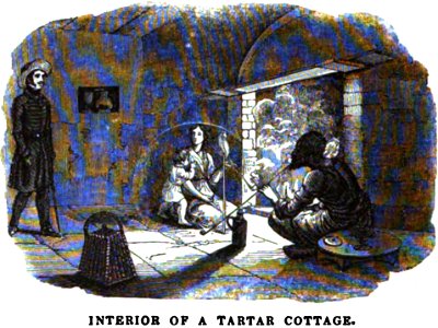 Interior of a Tartar Cottage. Travels in Circassia, Krim-tartary, &c. P.228. Free illustration for personal and commercial use.