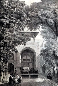 Interior garden of colledge of Sultan Shah Hussein by Eugène Flandin
