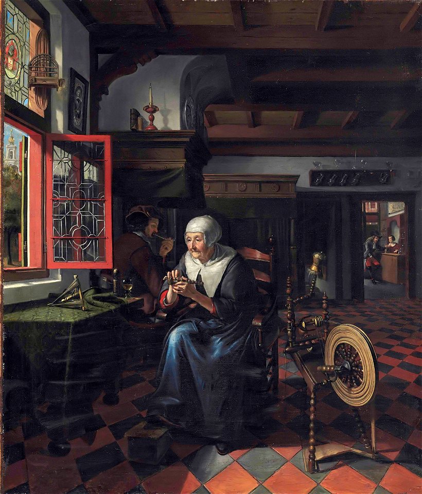 Interior with a gentleman and an old woman, by Matthys Naiveu