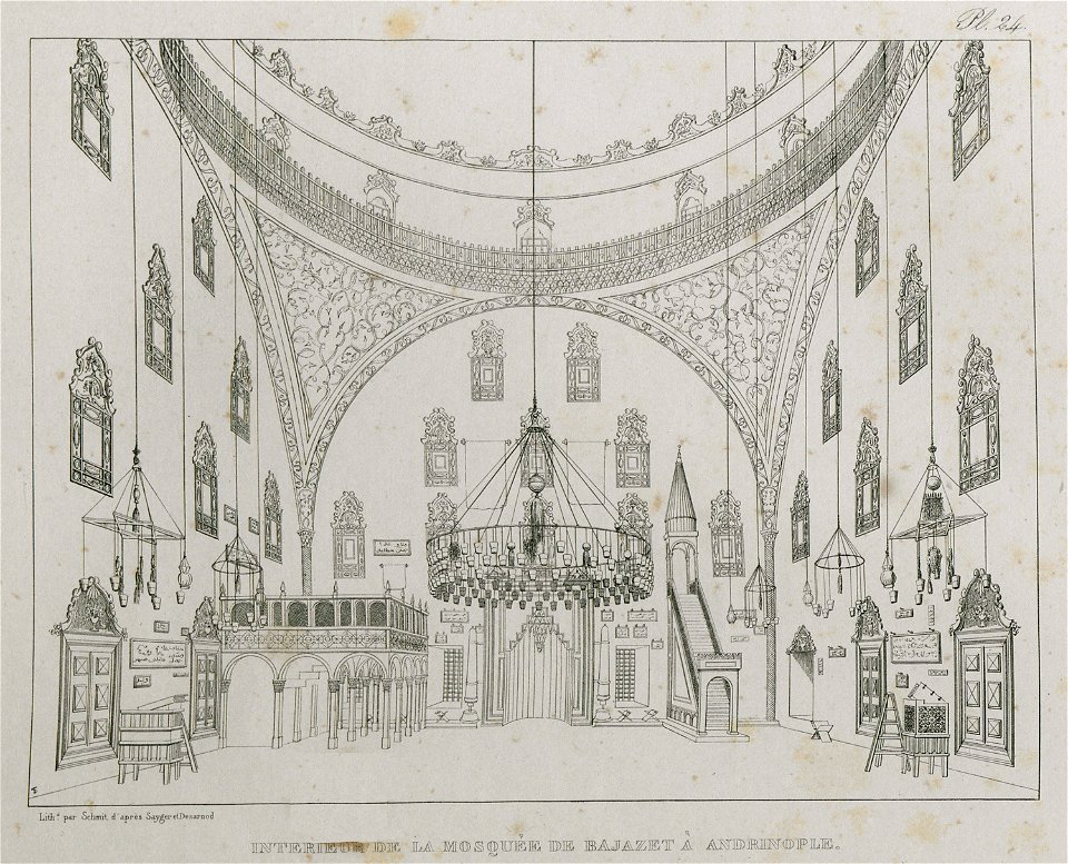 Intérieur de la mosquée de Bajazet à Andrinople - Sayger C - 1834