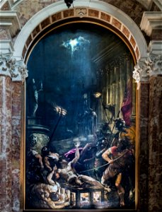Interior of Chiesa dei Gesuiti (Venice) - left nave - The Martyrdom of St Lawrence - Titian