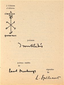 Inutilités. Poèmes., Léon Spilliaert, Paul Neuhuys (L'Officine d'éditions À l'Enseigne des Quatre Vents, K. Resseler), Mu.ZEE Oostende, SM002088 (1)