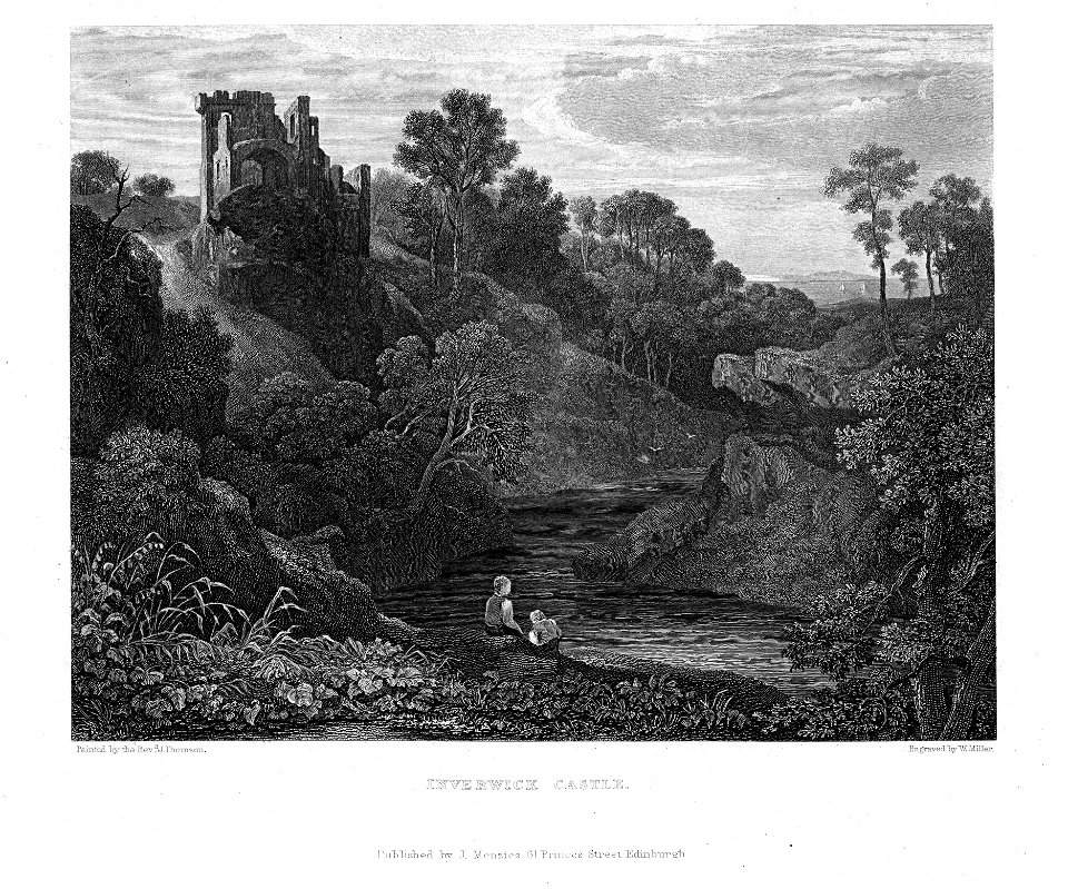 Inverwick Castle engraving by William Miller after Rev J Thomson
