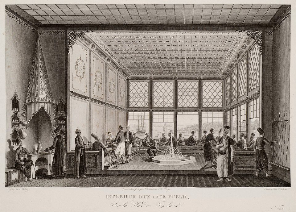 Intérieur d'un café public, sur la place de Top-hané - Melling Antoine Ignace - 1819