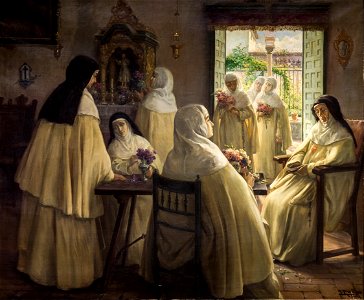 Interior de convento con escenas de monjas mercedarias (Ayuntamiento de Sevilla)