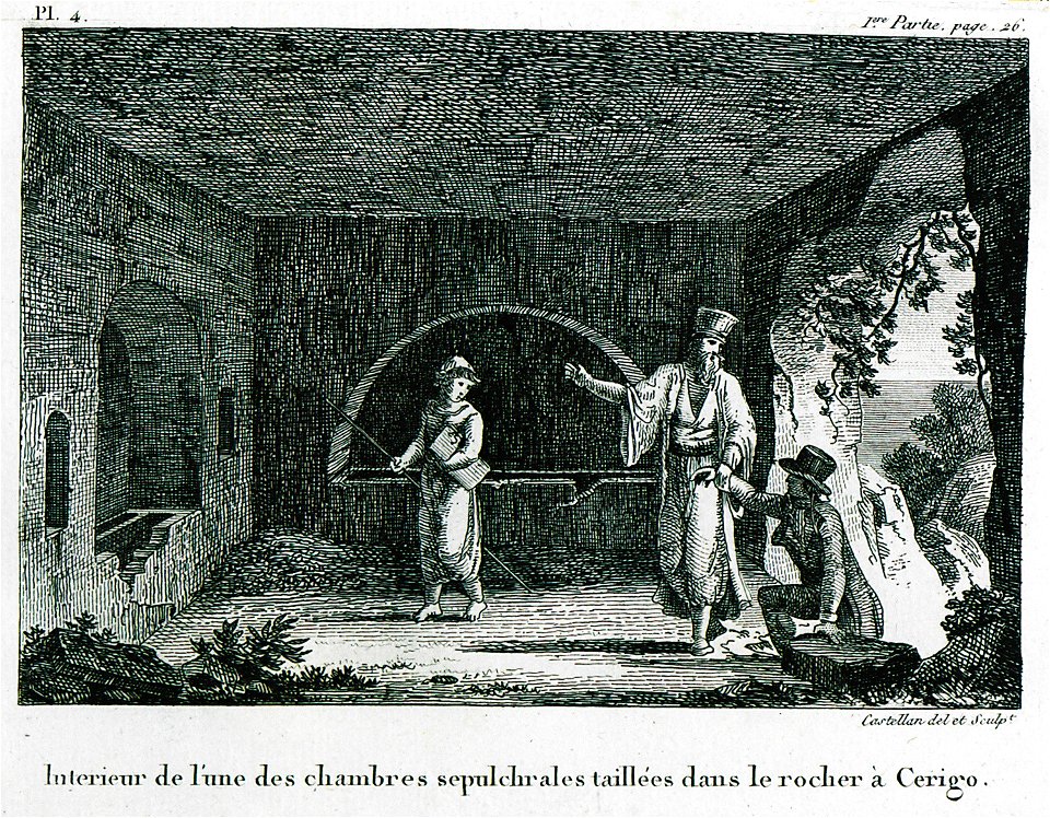Interieur de l'une des chambres sepulchrales taillées dans le rocher à Cerigo - Castellan Antoine-laurent - 1808
