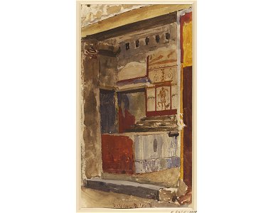 Interior of a shop in the Vicolo del Gallo (No 5), Pompeii, 1876, watercolor by Luigi Bazzani