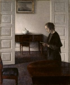 Interior with a Reading Lady (Vilhelm Hammershøi) - Nationalmuseum - 18752. Free illustration for personal and commercial use.