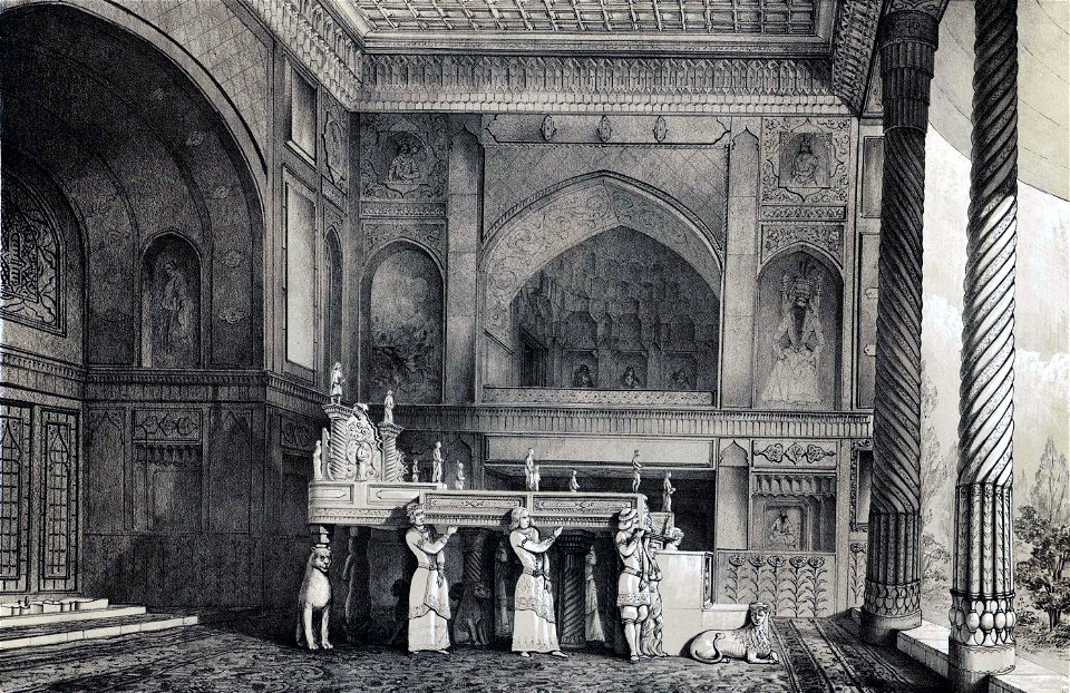 Interior view of the marble throne by Eugène Flandin
