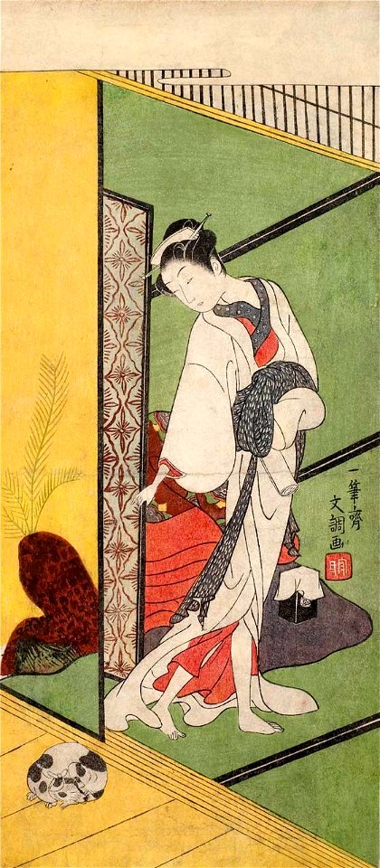 Ippitsusai Buncho - Courtesan with a Dog